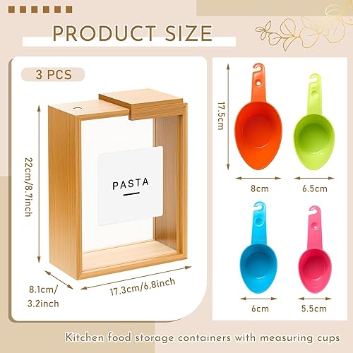 Miniatura 2 de 3 dispensadores de cereales de bambú de 75 onzas2.2 l recipientes de almacenamiento de alimentos de cocina con tazas medidoras para organización y