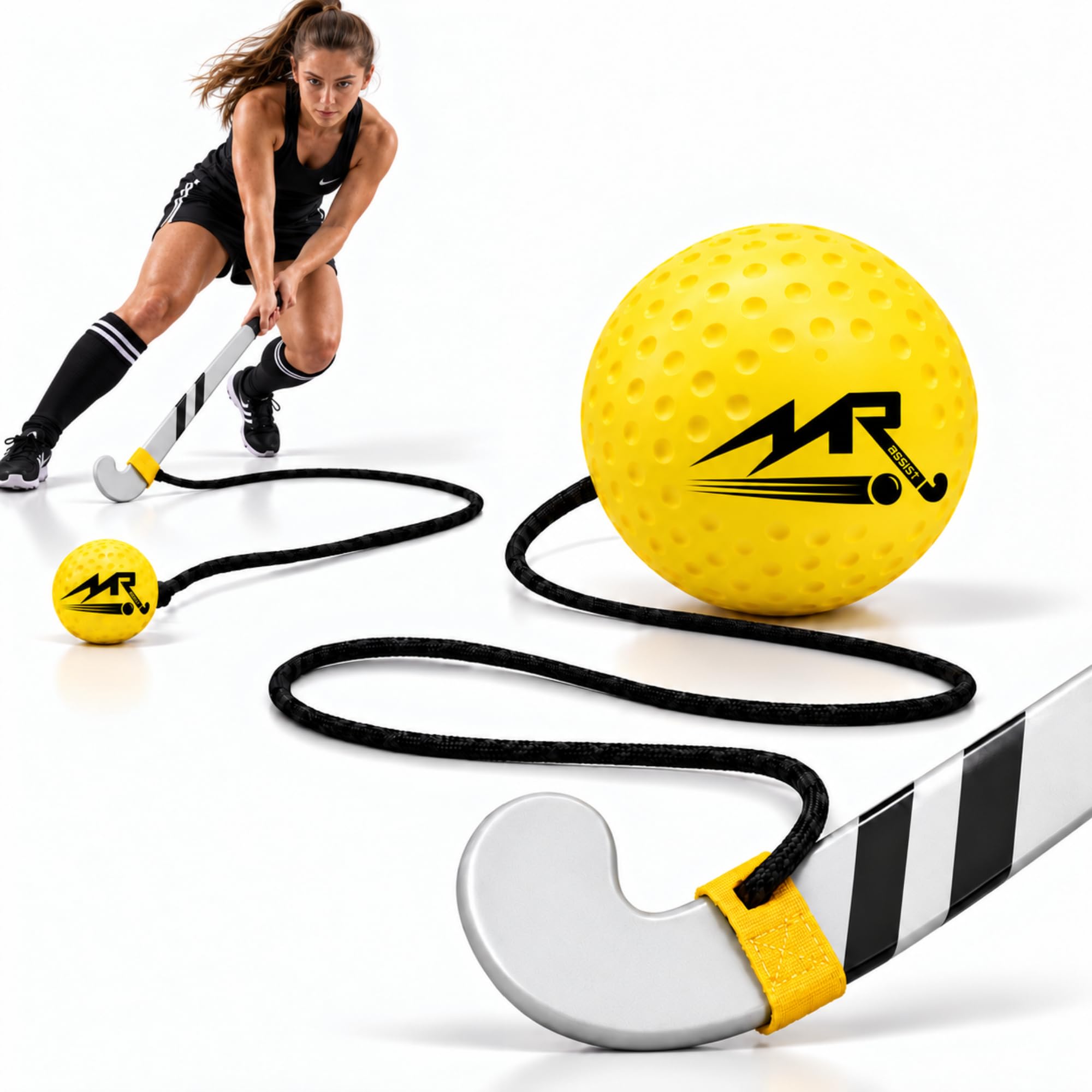 Mr. Assist Field Hockey Trainer, Solo Passing Rebounder Ball with Bungee