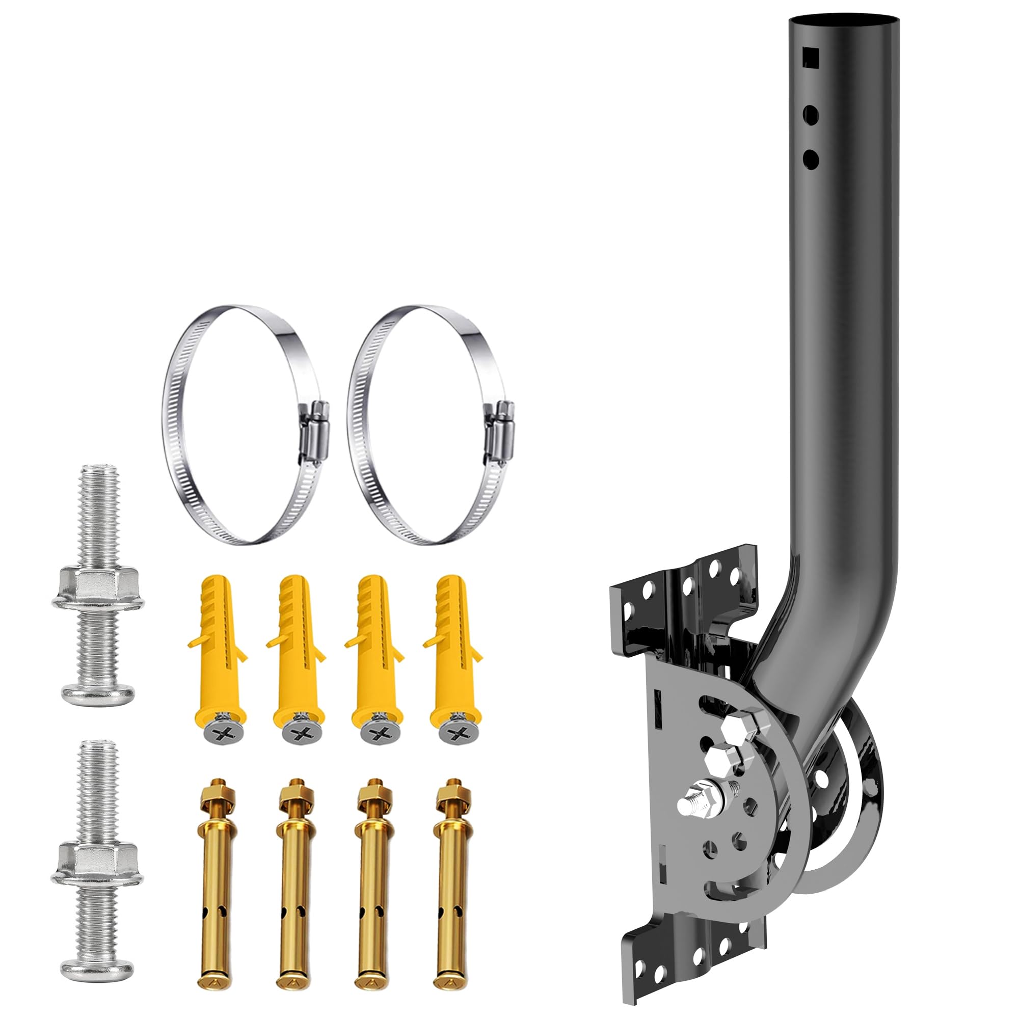 Universal Adjustable TV Antenna Pole Mount – Rustproof 1.38" x 12" J-Pipe, Heavy-Duty Pivot Bracket for Wall, Roof, Eave Mounting – Compatible with TV