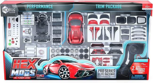 HEXBUG HEXMODS Pro Series Elite Raceway, Rechargeable RC Car, Buildable Scale Model for Kids and Adults, 2.4 Ghz Controller and Trackset Included, Ages 14 and Up