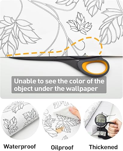 Miniatura 4 de Papel tapiz blanco y negro, papel de contacto con hojas, papel tapiz de despegar y pegar, papel tapiz bohemio, papel tapiz floral simple, papel