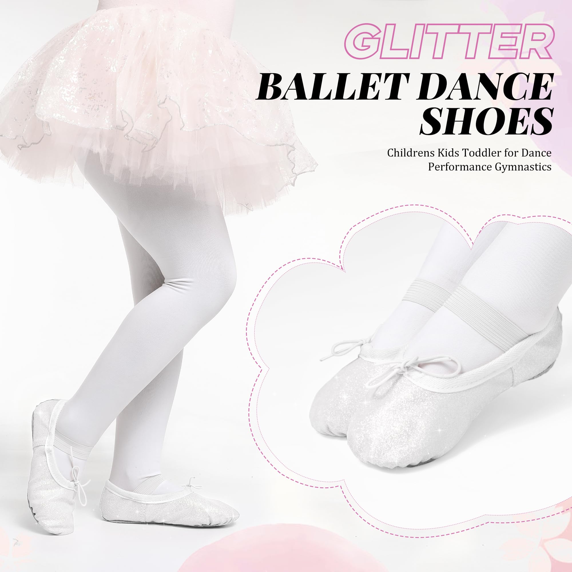 Zapatos de ballet para niñas con purpurina, piel y suela completa