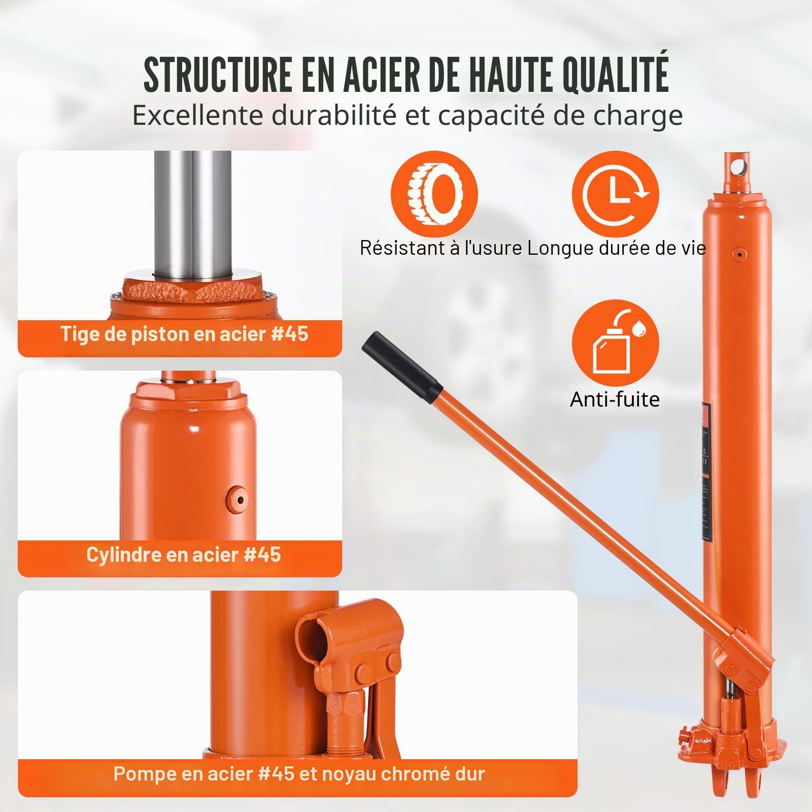 VEVOR Cric hydraulique Long Ram, Cylindre de Levage Moteur 8 tonnes avec Pompe à Piston Unique et Base Plate, cric hydraulique de Voiture pour élévateurs à Moteur, Grue de Garage/Magasin, Ferme, etc.