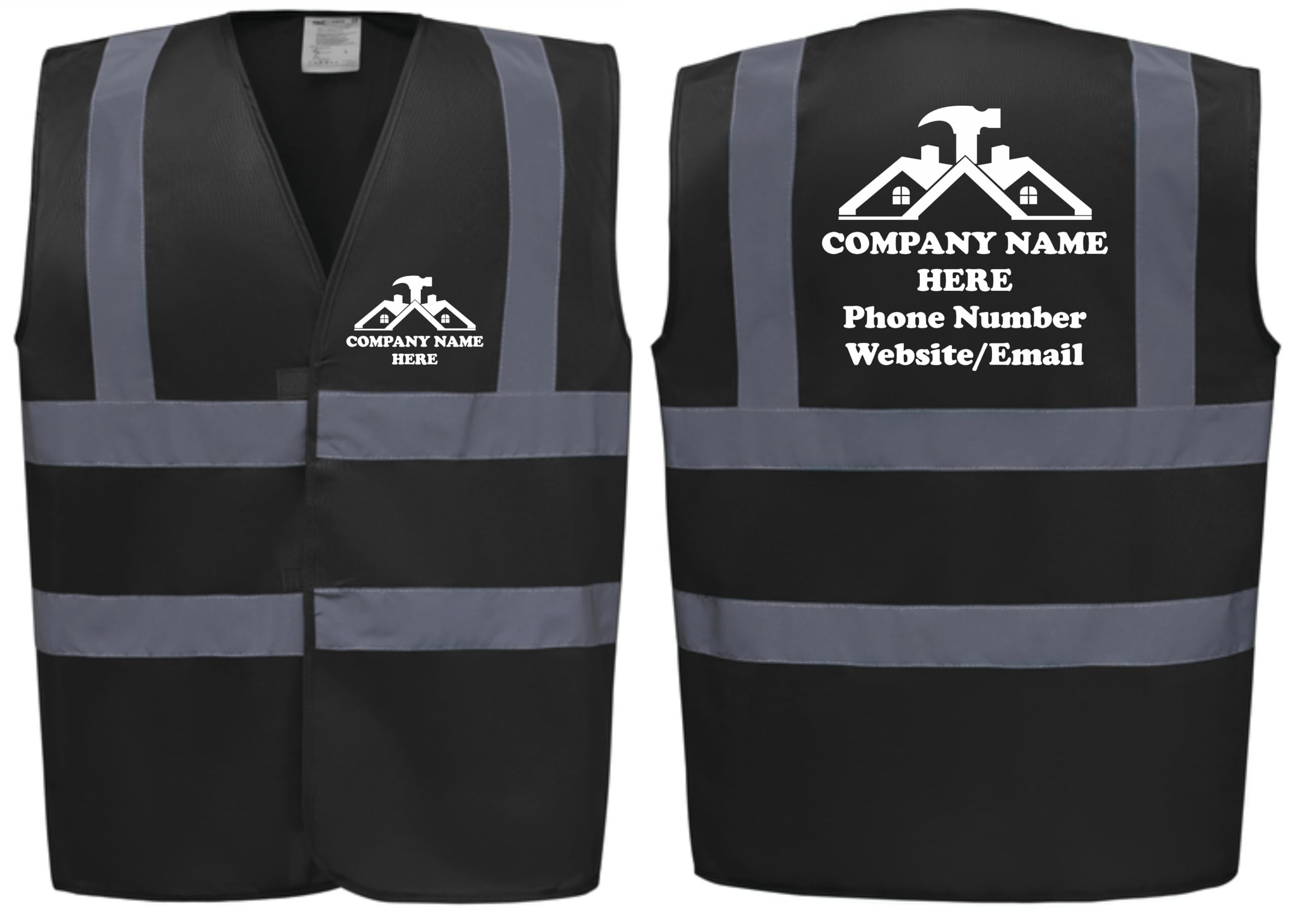 Custom Printed Personalised Hi Vis Vests – Add Your Roofing Company Details, Ideal for Roofers & Construction Workers by Brook Hi Vis (Black, Small)