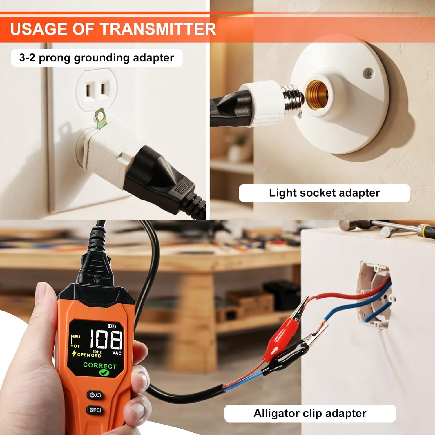 Circuit Breaker Finder with Large LCD Display, Rechargeable Circuit Tracer with GFCI Outlet Tester, Electrical Circuit Tracer with NCV Test & Flashlight, Set Includes Carrying Case and 3 Accessories