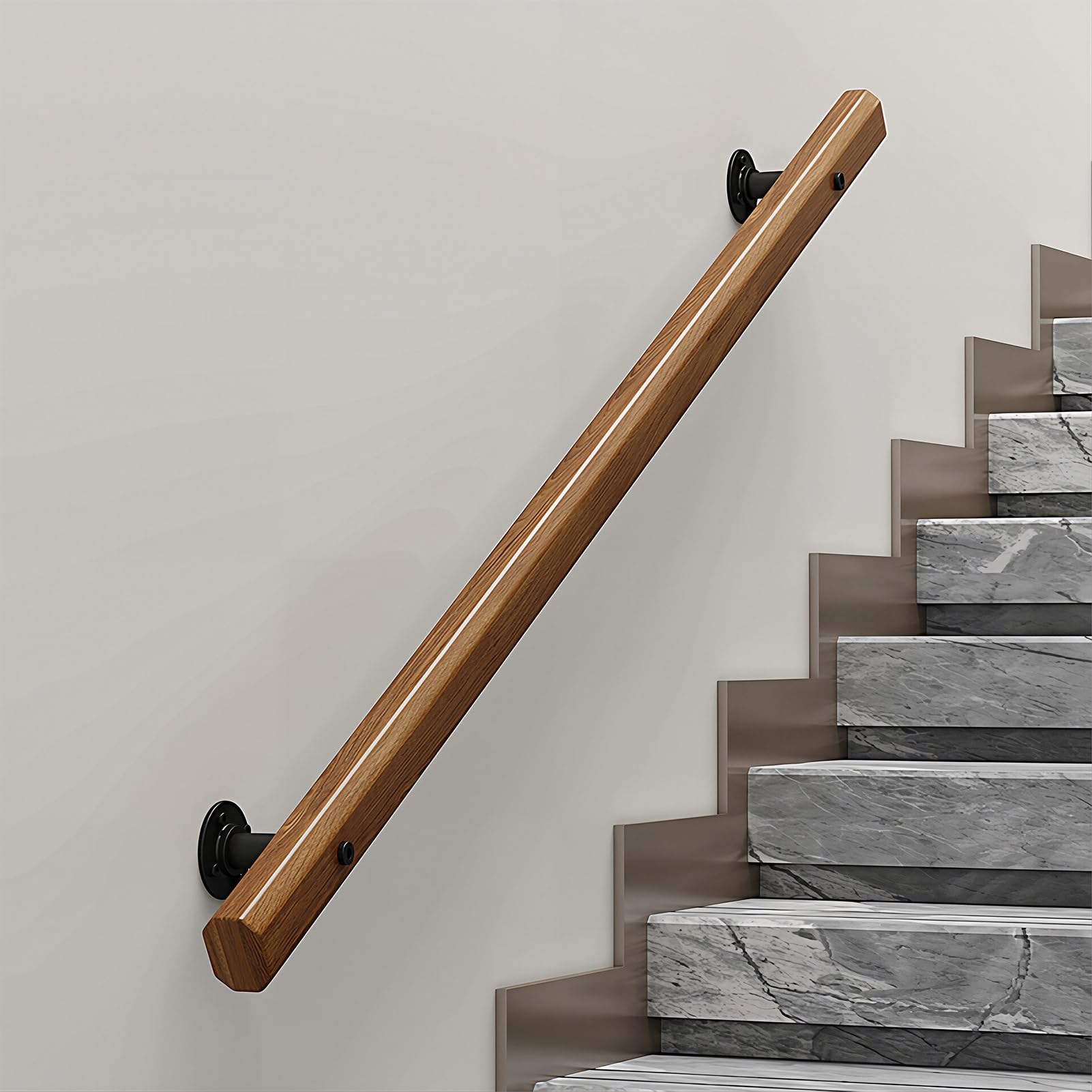 Wall Mounted Wooden Grab Bar for Stairs - 1ft - 15ft Non-Slip Round Handrail, Barrier-Free Safety Rail for Home, Hospital & Indoor Steps(3.6ft/110cm)