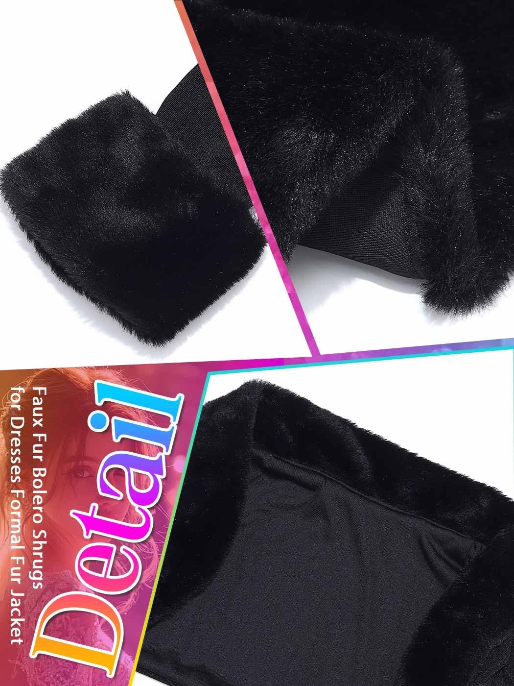 Women's Faux Fur Bolero Shrugs Black Long Sleeve Bolero Jackets for Prom Evening Wedding