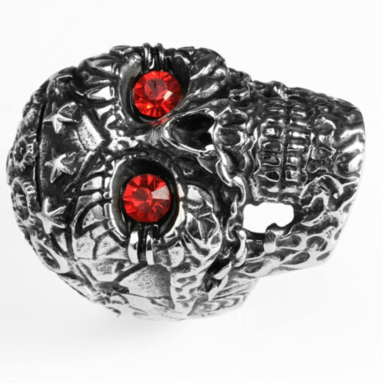 Anello in Acciaio Inox Anello Donna E Uomo Anello Teschio Punk Rock con Occhi Rossi Anello in Acciaio Argento Taglia 17 to 30