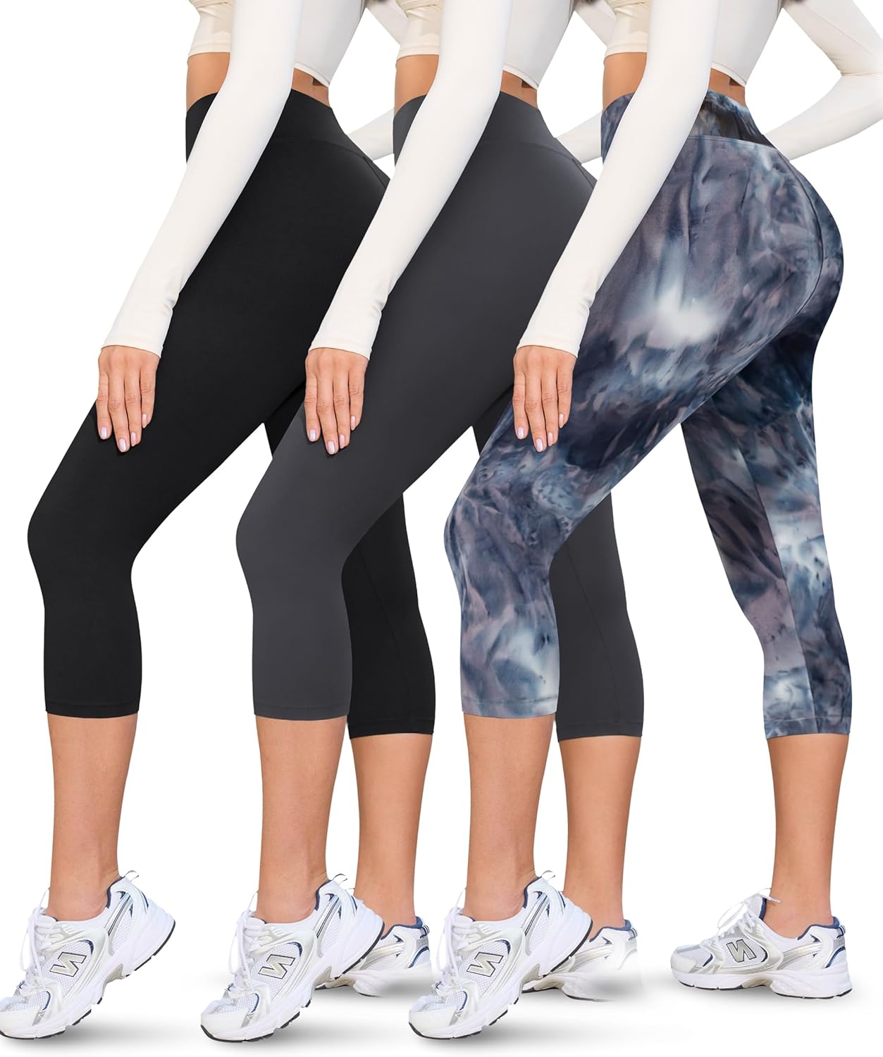 VALANDY Creamlush 3 Pack Capri Leggings for Women-High Waisted Comfy Stretchy Soft Yoga Casual Lounge Pants