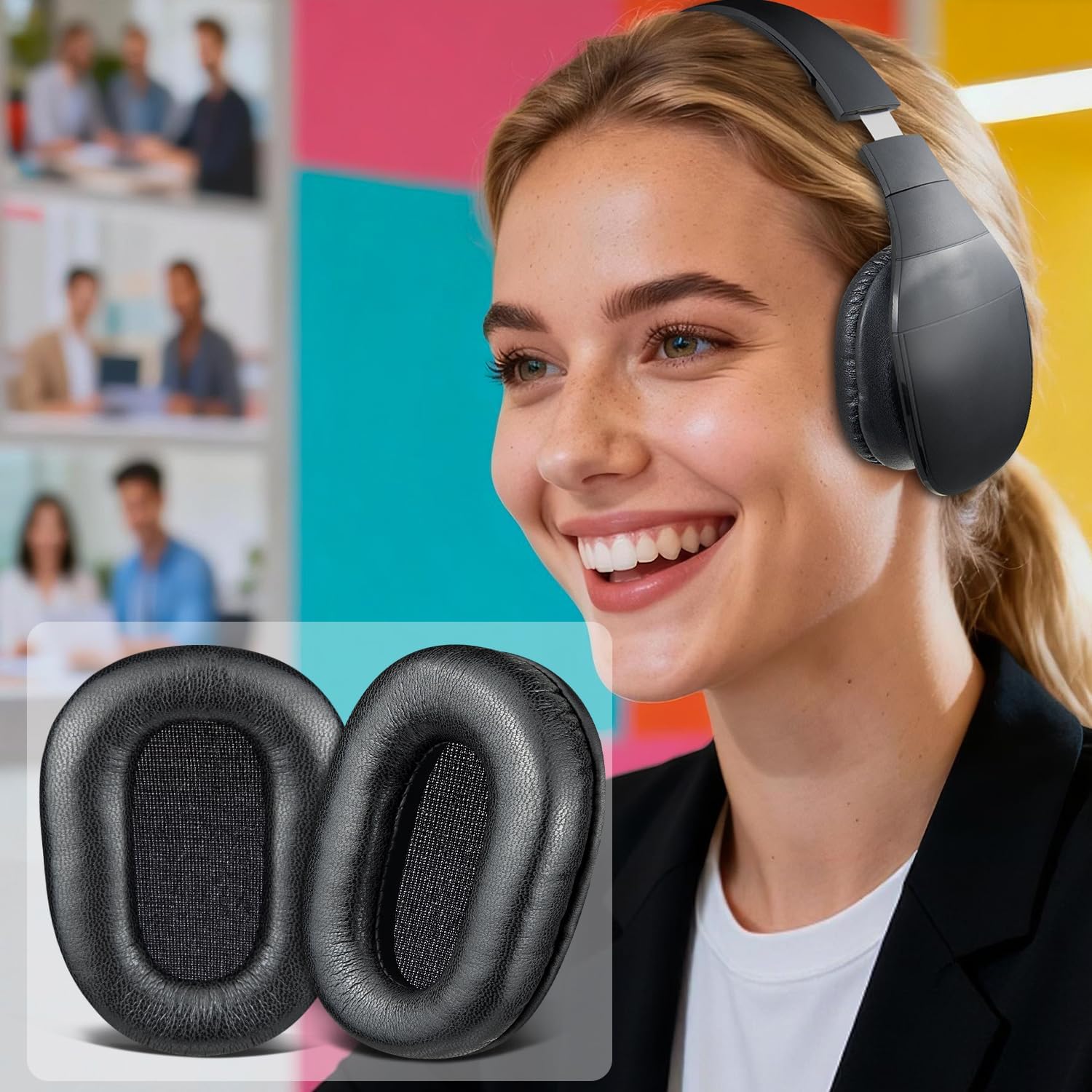 SOULWIT Ear Pads Replacement for for BlueParrott B450/S450(450XT 450 XT) Noise Cancelling Bluetooth Headset, Earpads Cushion with Protein Leather and Noise Isolation Foam - PL Black