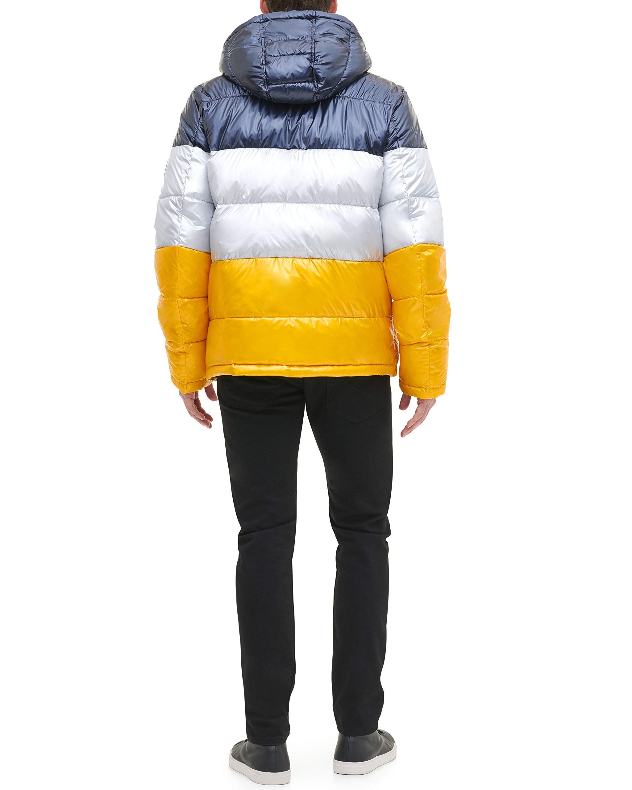 Tommy Hilfiger Herren Hooded Puffer Jacket Daunenalternativer Mantel, Perlglanz-Gelb/Marineblau, XL – Ansicht 2