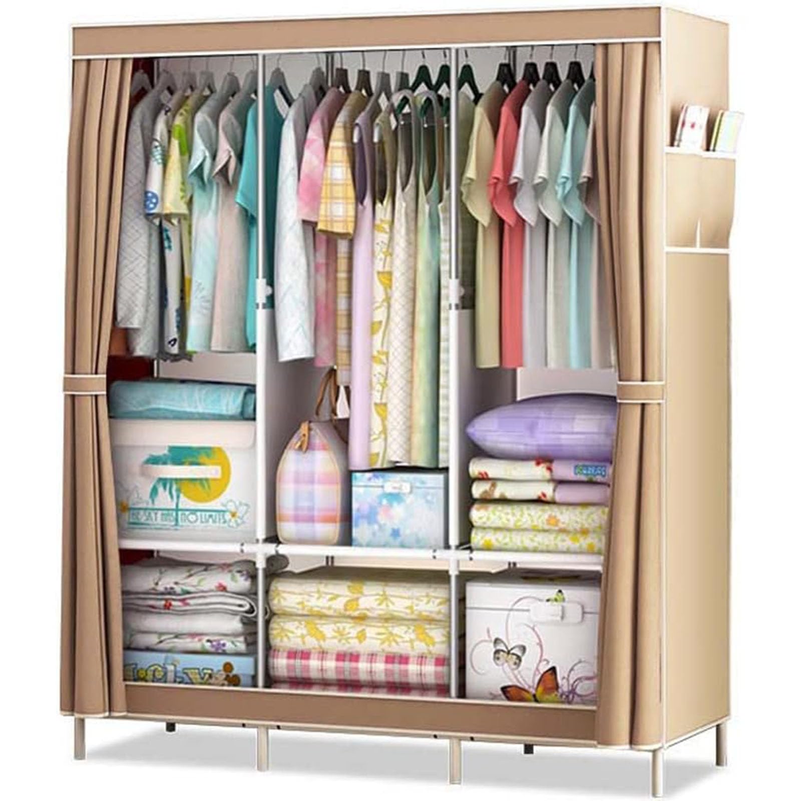 6 Shelves Portable Closet, Closet organizer, Clothes Storage Rack With Non-Woven Fabric Cover, DIY Assembly and Hanging Rail