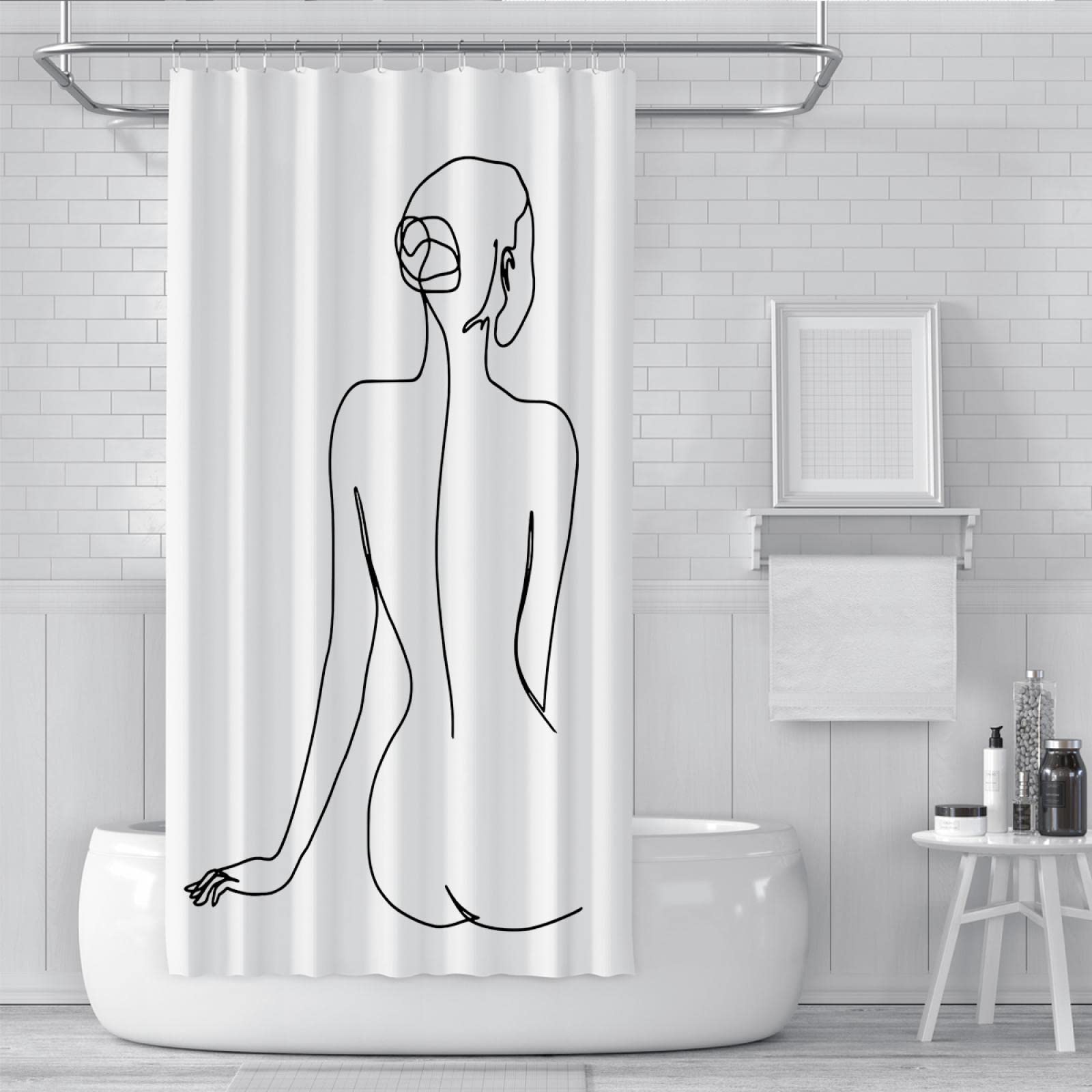 Cortina de Ducha estética Moderna, Cortina de Ducha de Tela Abstracta de Dibujo de una línea para Juegos de baño con 12 Ganchos 220Wx180Lcm Cortina de Ducha
