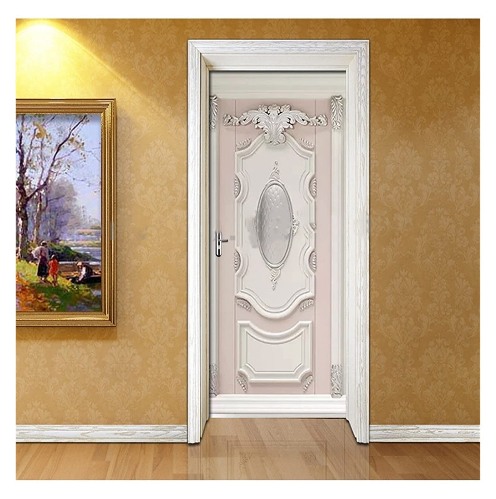 Décalcomanie de porte en PVC premium effet relief pour chambre et salon
