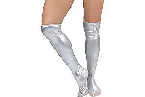 Women's Shiny Metallic Silver Wet Look Lace Up Thigh High