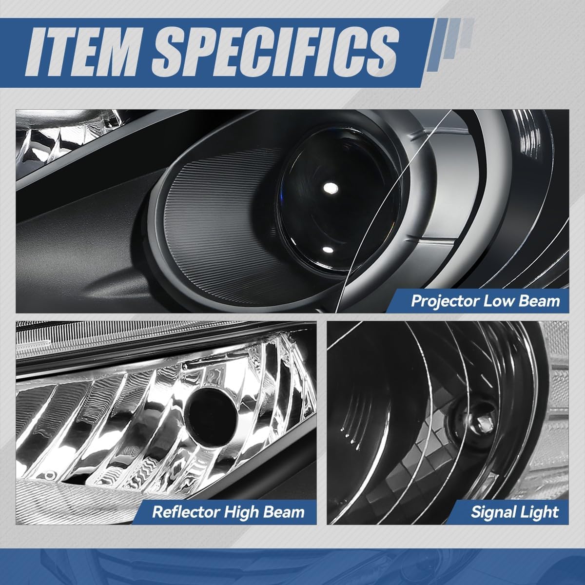 Auto Dynasty Factory Style Projector Headlight Lamps Compatible with Sonata (Excludes Hybrid) 2011-2014, Driver and Passenger Side, Black Housing Clear Corner