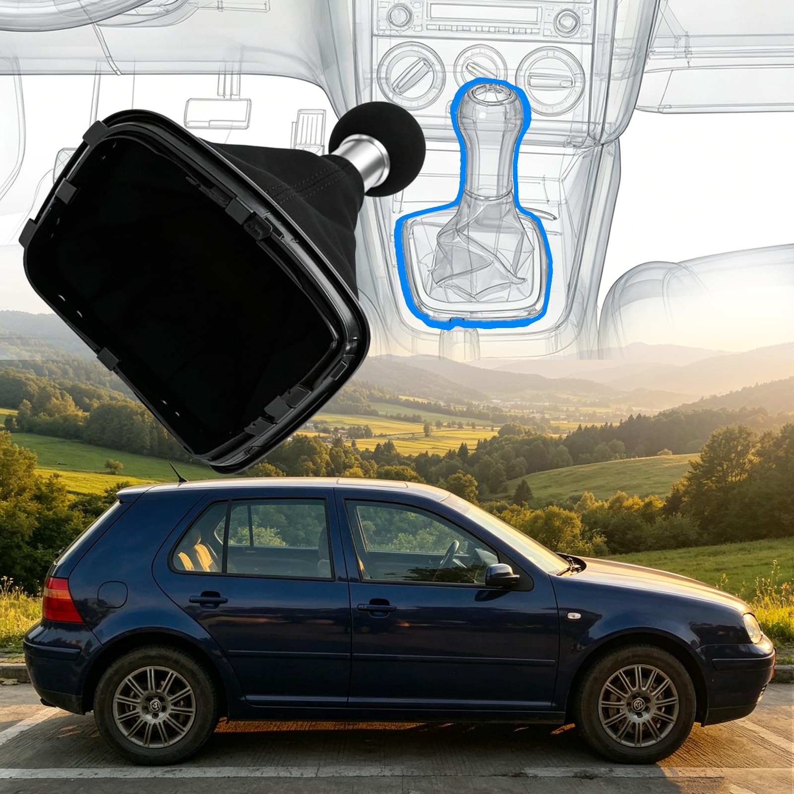 12 mm 5 Gang Schaltknauf Schaltsack für Golf 4 Variant Bora Variant 1997-2005 Schwarz mit Rahmen