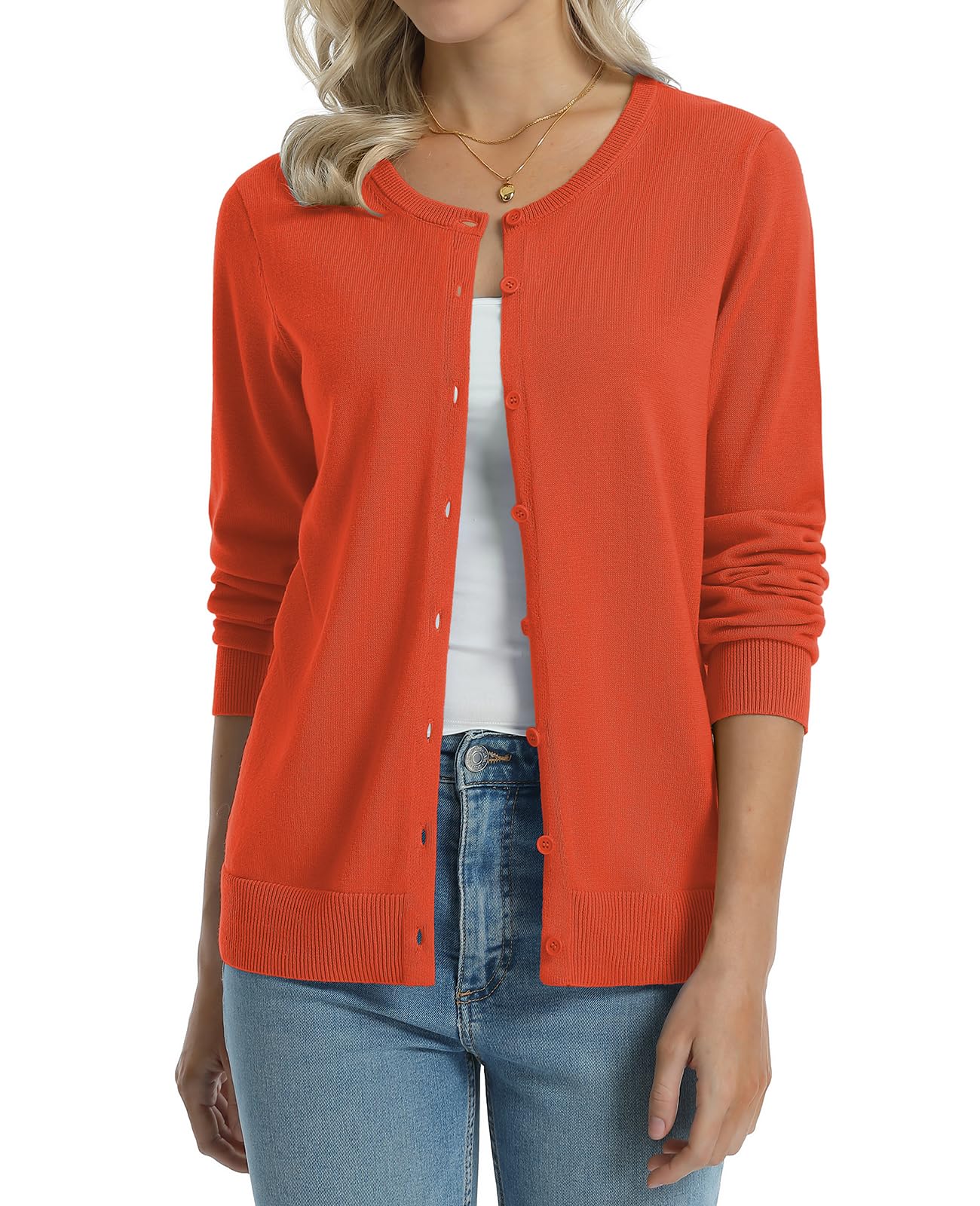 QUALFORT Women's 100% Cotton Lightweight Cardigans Long Sleeve Sweater