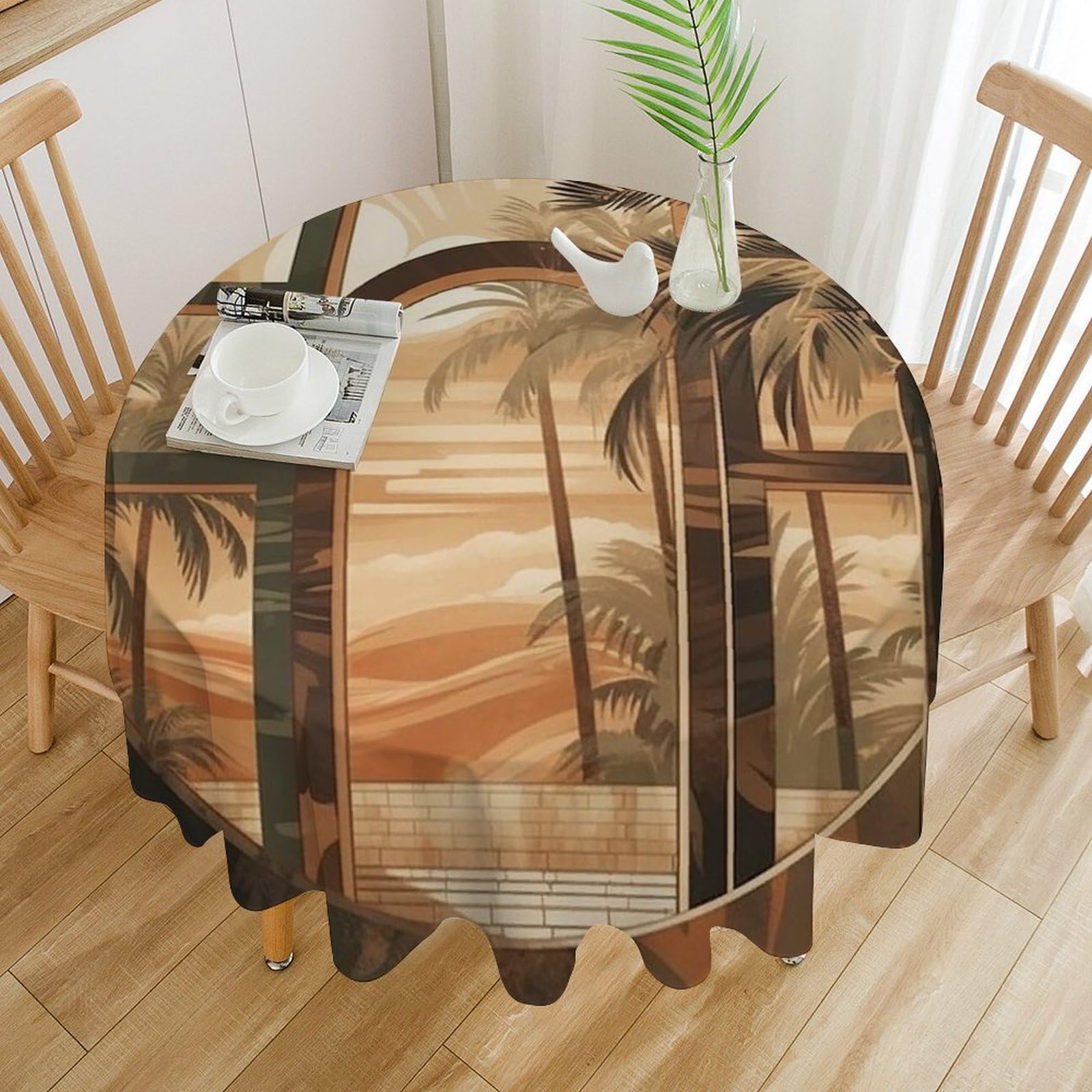 Nappe de table ronde imperméable motif fenêtre ensoleillée 177cm