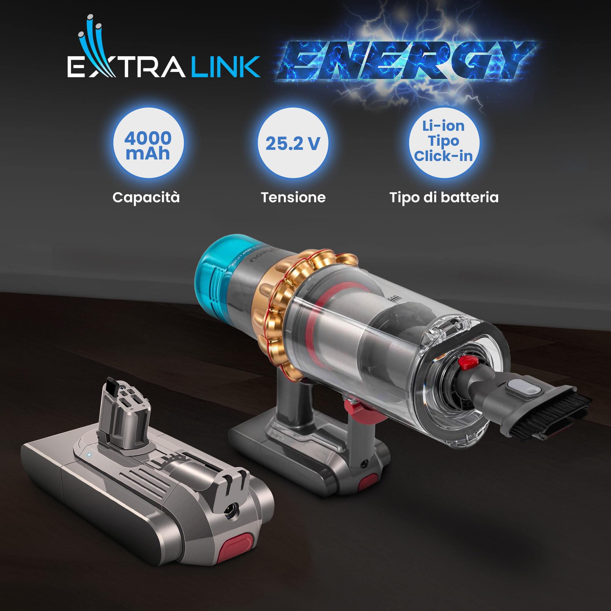EXTRALINK Batteria per Dyson V12 Detect Slim Absolute – Batteria di Ricambio per Aspirapolvere 25,2V 2500mAh - Li-ion, Lunga Durata - Compatibile con Dyson Ricambi e Accessori - Facile da Installare