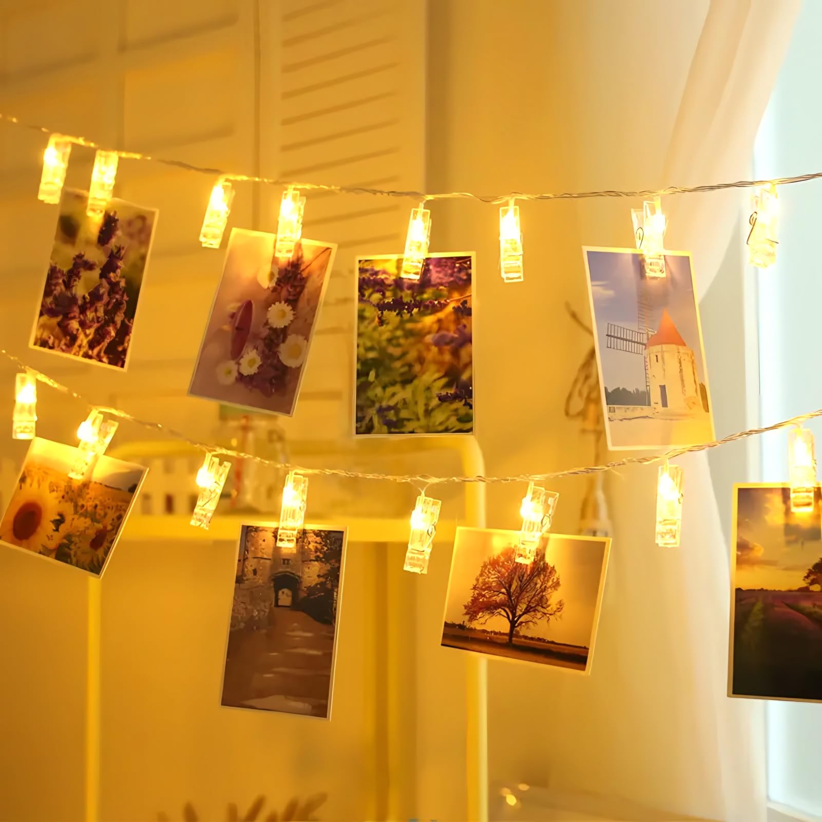 ZAIYW 3M Photo Clip String Lights, 20 LED Photo Peg Fairy Lights with Auto Timer, 8 Modes Battery Powered Photo Hanging String Lights with 20 Clips for Bedroom Wedding Party Birthday