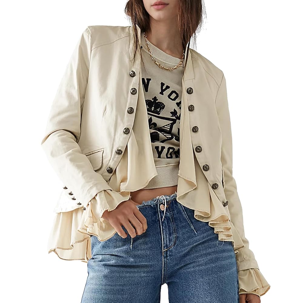 Eaphi RUFFLE LAPEL JACKET beige eaphi LINEN LIKE OVER JACKET Eaphi