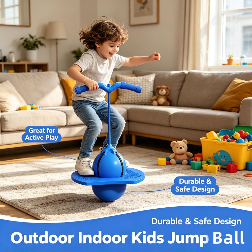 Balón Saltarín Equilibrio Niños Balance Jumping Ball Pelota Saltarina con Asa Antideslizante Pelota Saltarina con Mango para Interior Exterior Gimnasio Hogar Sala de Estar