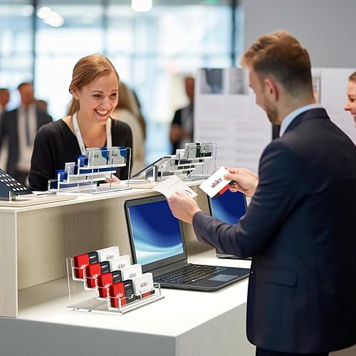 Miniatura 8 de NIUBEE Soporte transparente para tarjetas de visita de acrílico de 4 niveles, pantalla de tarjetas de visita de 8 ranuras para mostrador de