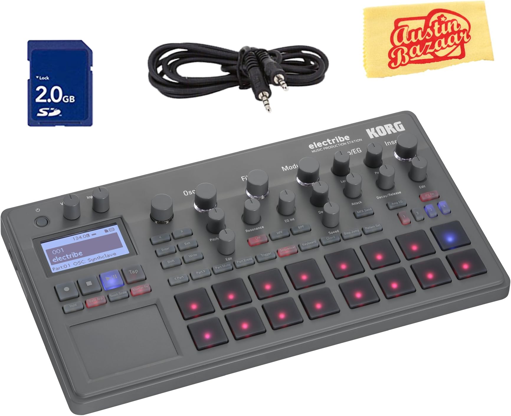 Korg Electribe Music Production Station Bundle with SD Card, 3.5mm Stereo Cable, and Austin Bazaar Polishing Cloth