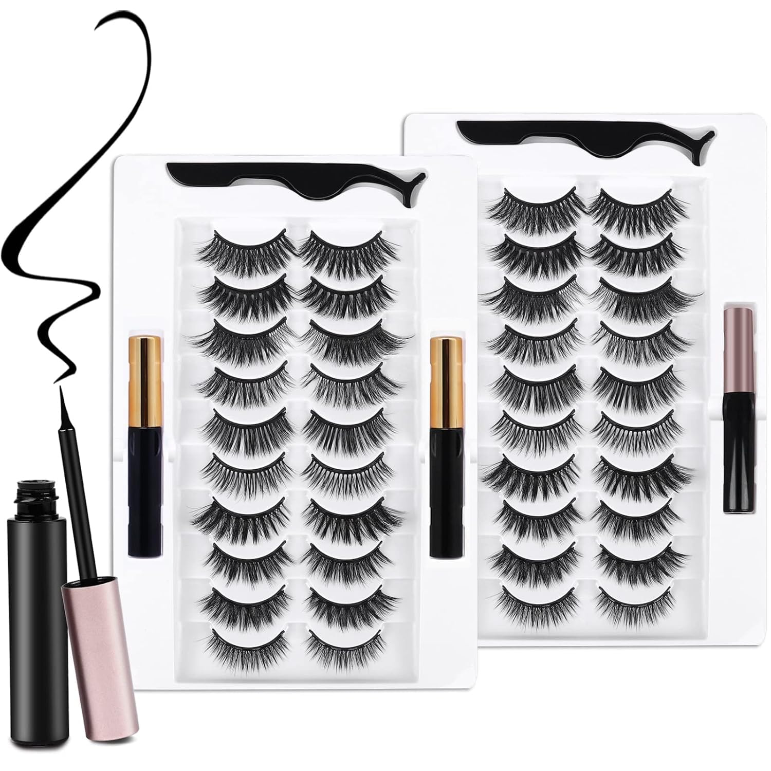 20 Kinds of 3D 5D Magnetic Eyelash Kit with Different Density, Magnetic Eyelashes with 4 Eyelash Glue and 2 Tweezers, for Women and Girls Natural Look