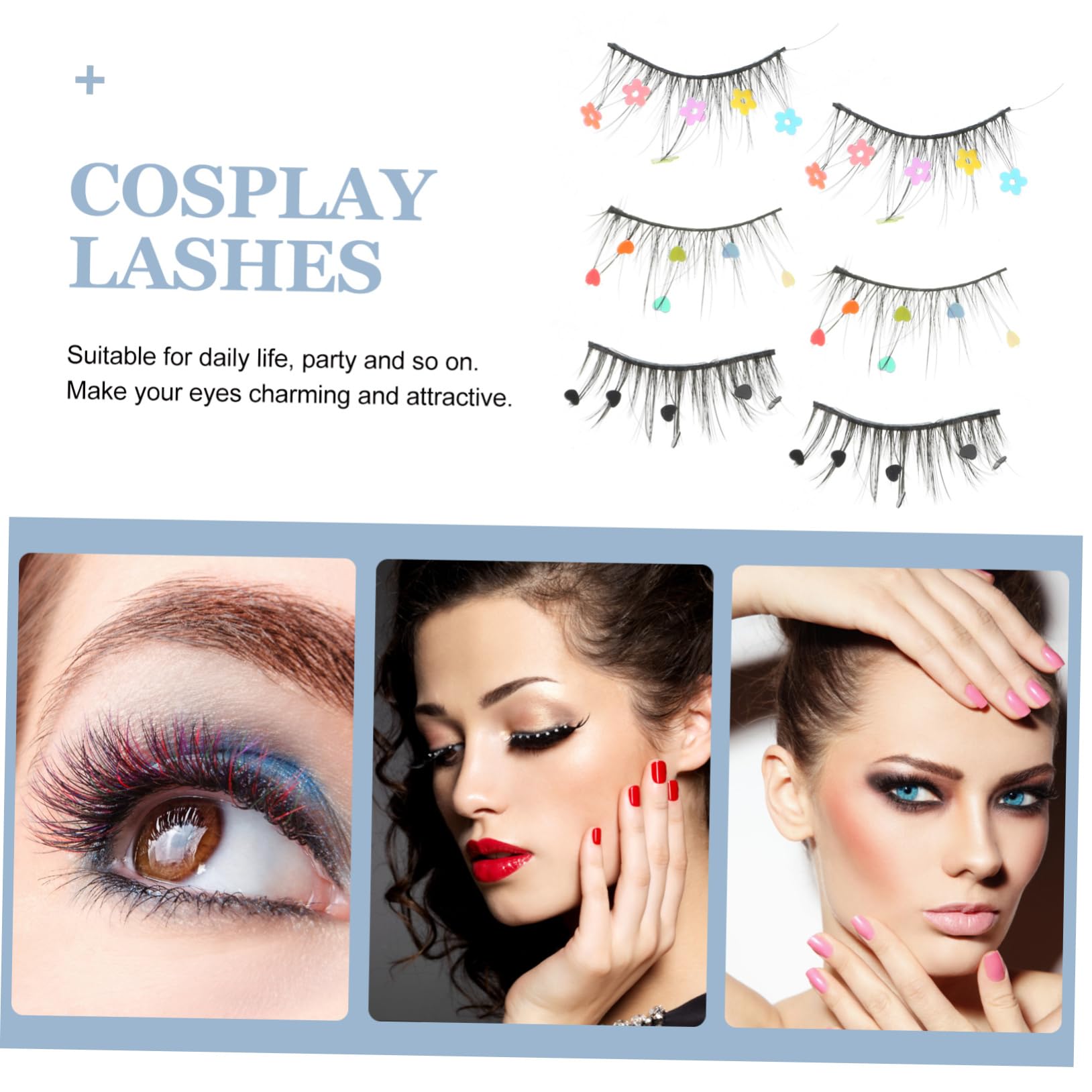 Ipetboom 15pares of Creative Heart Sequin Eyelashes for Women Flower Design Faux Lashes for Daily and Party Makeup