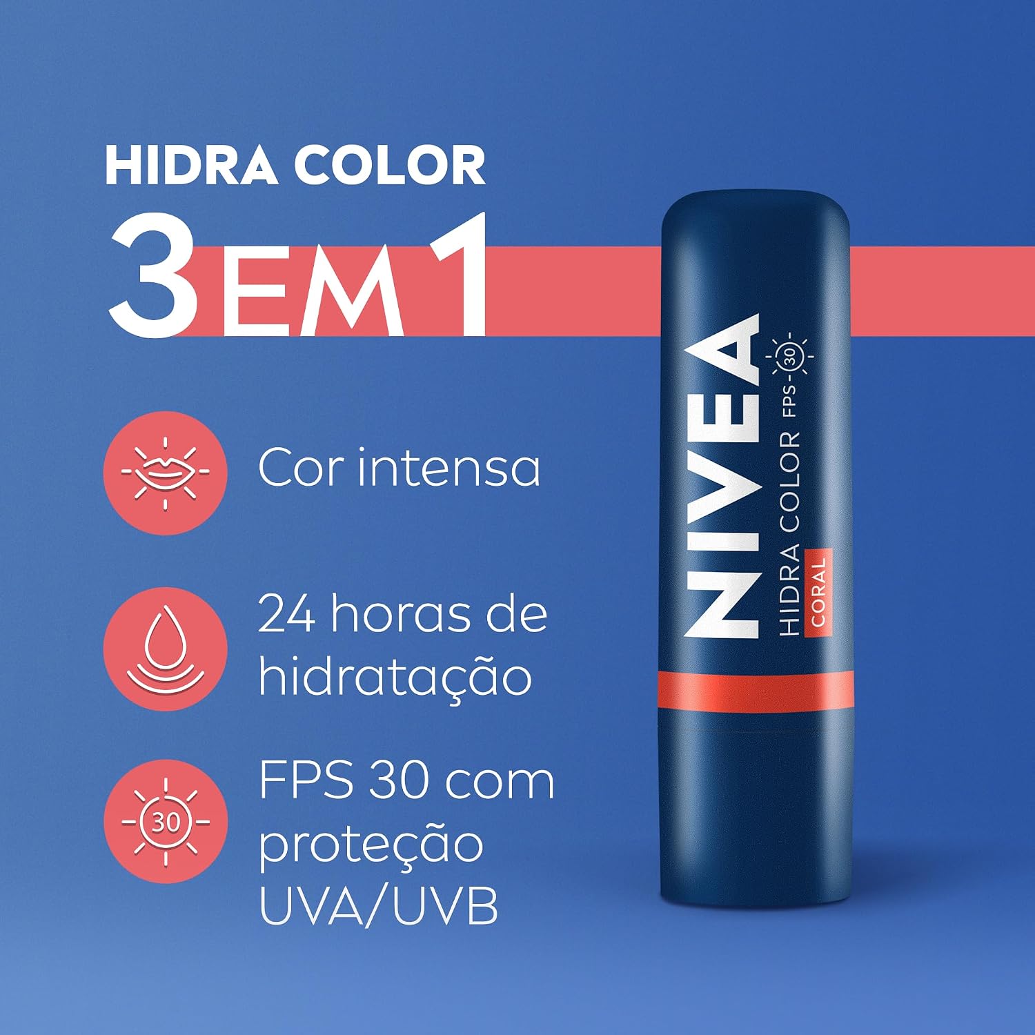 NIVEA Hidratante Labial Hidra Color Coral 4,8g - Combinação de cor intensa com o cuidado confiável