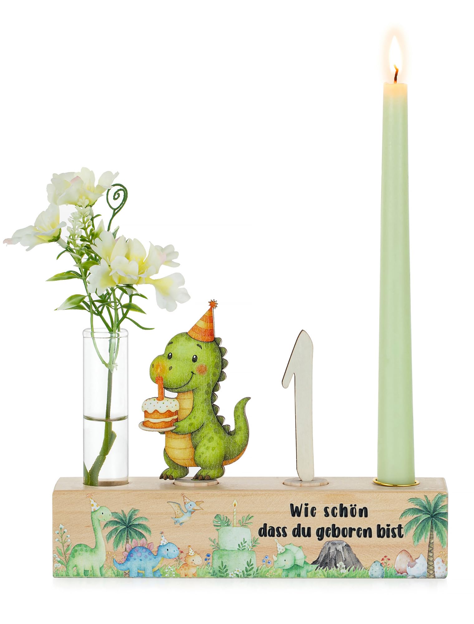 Romadedi Dino Geburtstag Deko für 1. Junge - Dinosaurier Kindergeburtstag Geburtstagszug Holz Geburtstagskranz Geburtstagsteller Kerzenhalter Geschenke Party Deko