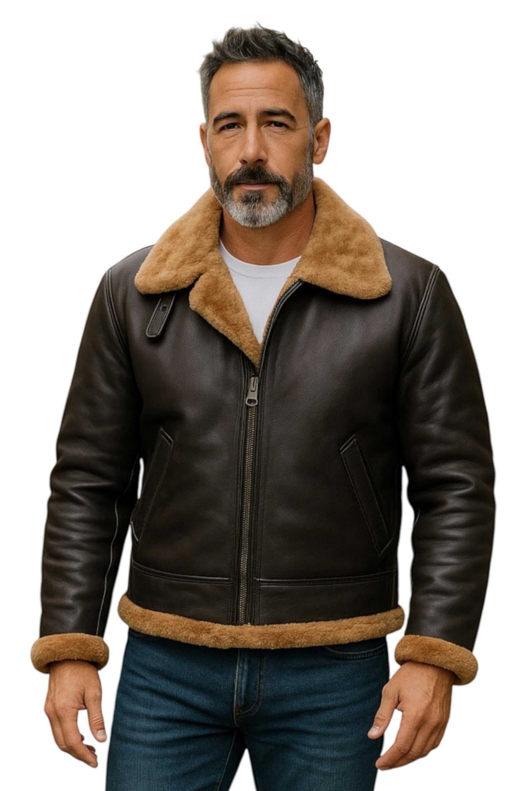 Men’s B3 Aviator Shearling Bomber Jacket – Real Sheepskin Leather Flying Pilot Coat, WWII Vintage Aviation Style