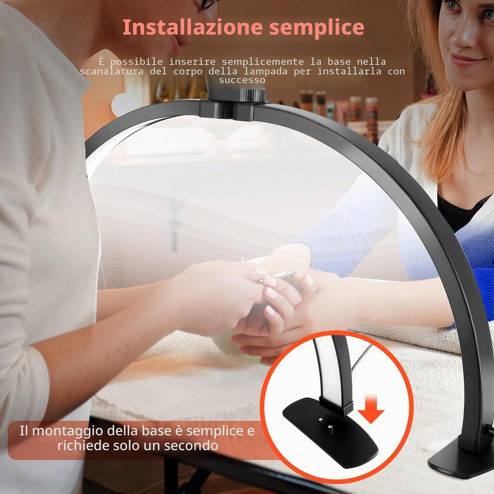 Lampada a mezzaluna per chiodo scrivania, lampada da tavolo per bellezza/ciglia/lettino cosmetico (quadrato - nero)