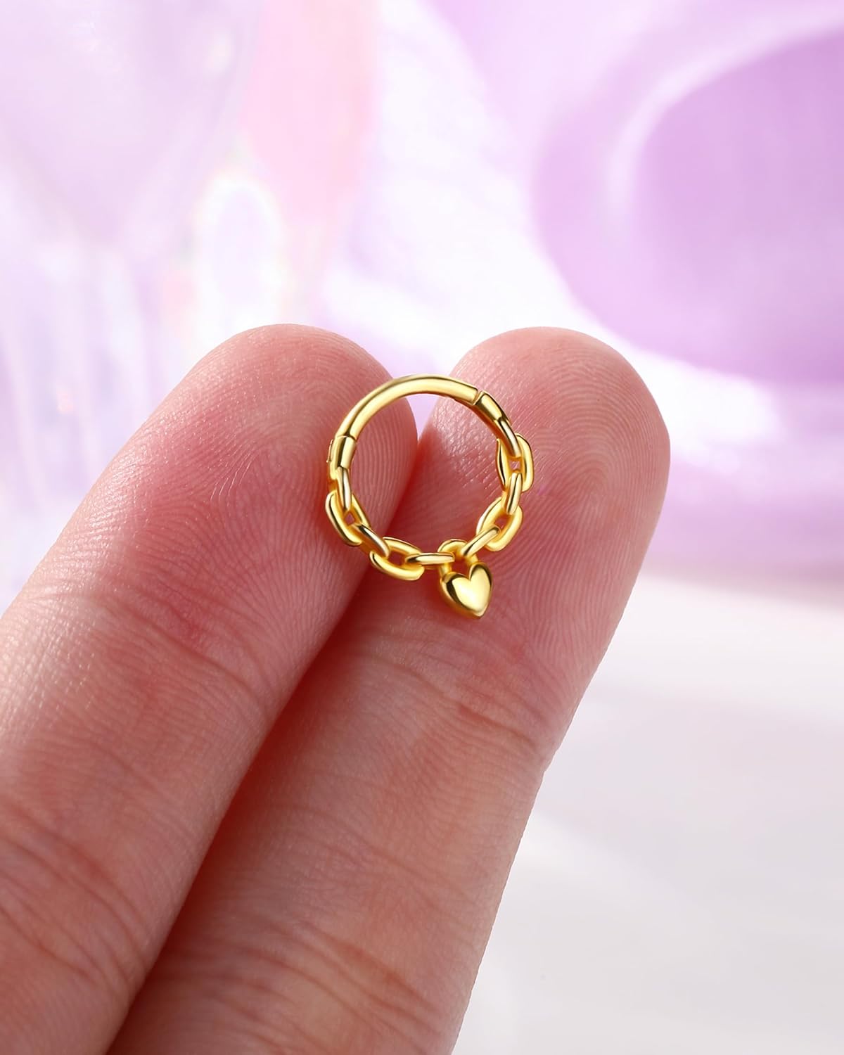 Jewseen 14K Gold Plated Septum Rings 16G 925 Sterling Silver Septum Jewelry Gold Daith Piercing Jewelry 8MM Dainty Heart Daith Earring for Women Cartilage Helix Earring For Women - Image 5