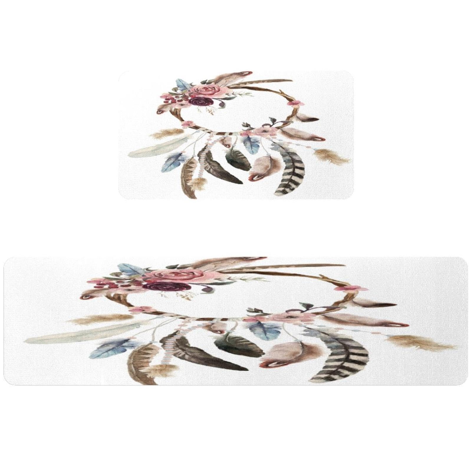 Tapetes de cocina bohemios VAPOKF con plumas juego de 2 alfombras lavables