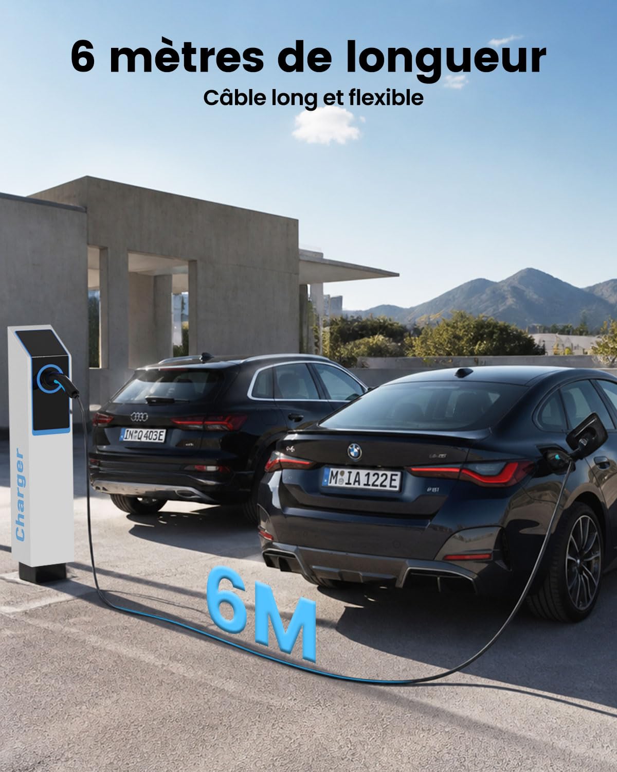 EVDANCE Câble Recharge Voiture Electrique 11kW (16A, 3-Phase, 6m) Câble Type 2 Portable Charge Rapide Chargeur Mode 3 avec Sac de Transport Compatible avec EV/PHEV IEC 62196-2