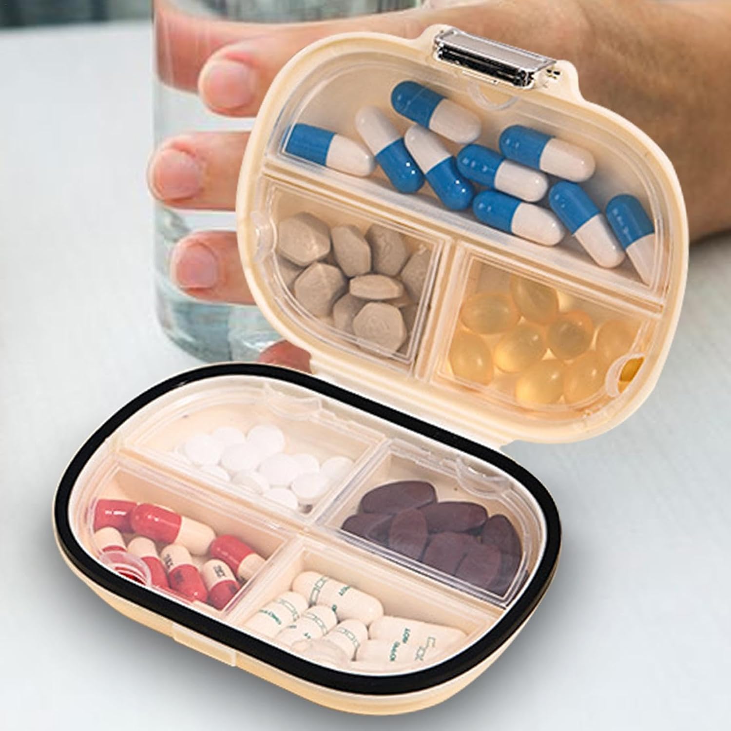 7 Compartments Moisture Proof Pill Holder Daily Medicine Organizer Box Small Pill Case for Vitamin Supplement Pocket Pharmacy Pill Box (Multi color)-image-49
