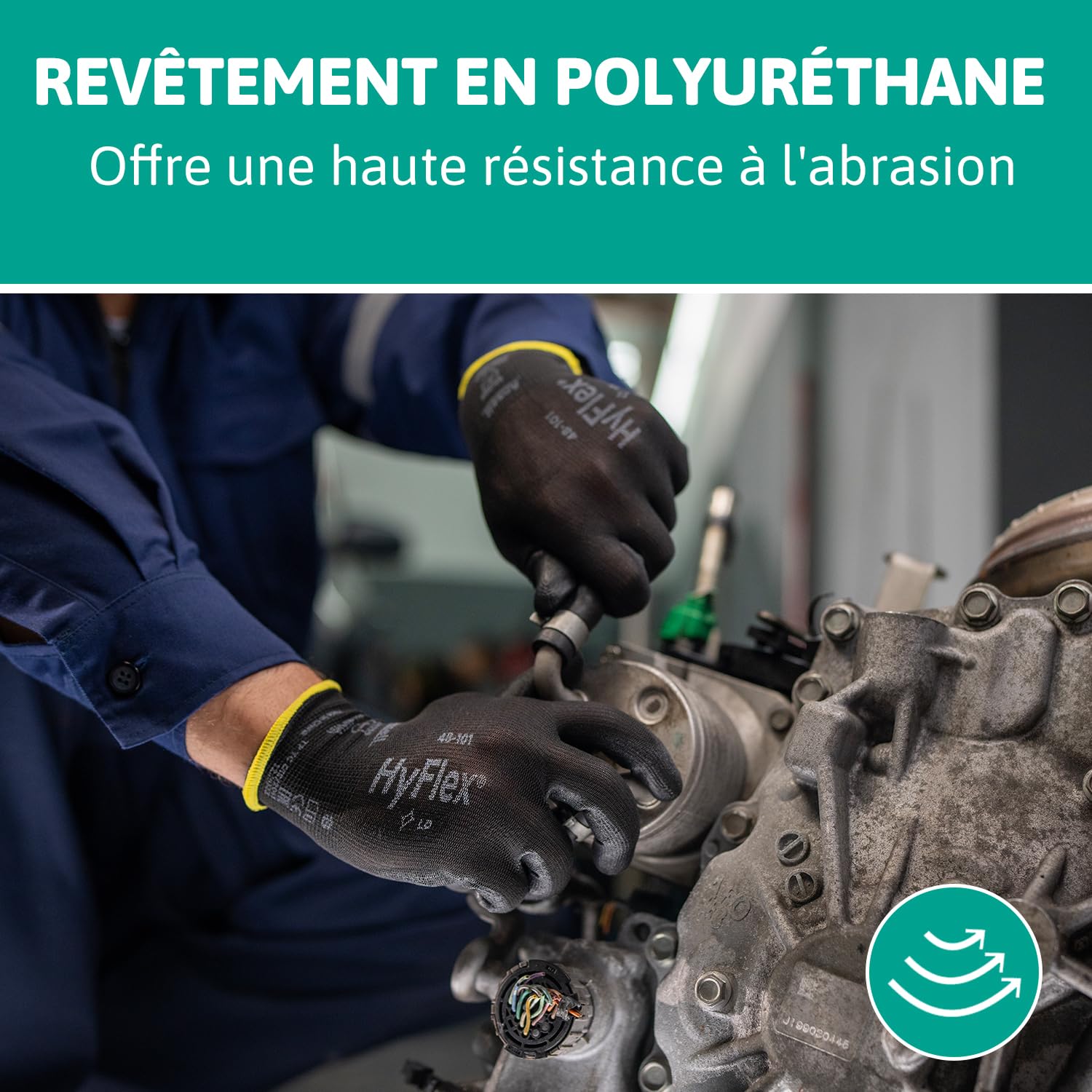 Ansell HyFlex 48-101 Gants de Travail Ultrafins, Nylon Extensible avec Enduction Polyuréthane, Protection Multiusage Haute Précision, Bricolage et Mécanique, Noir, Taille L (12 Paires)