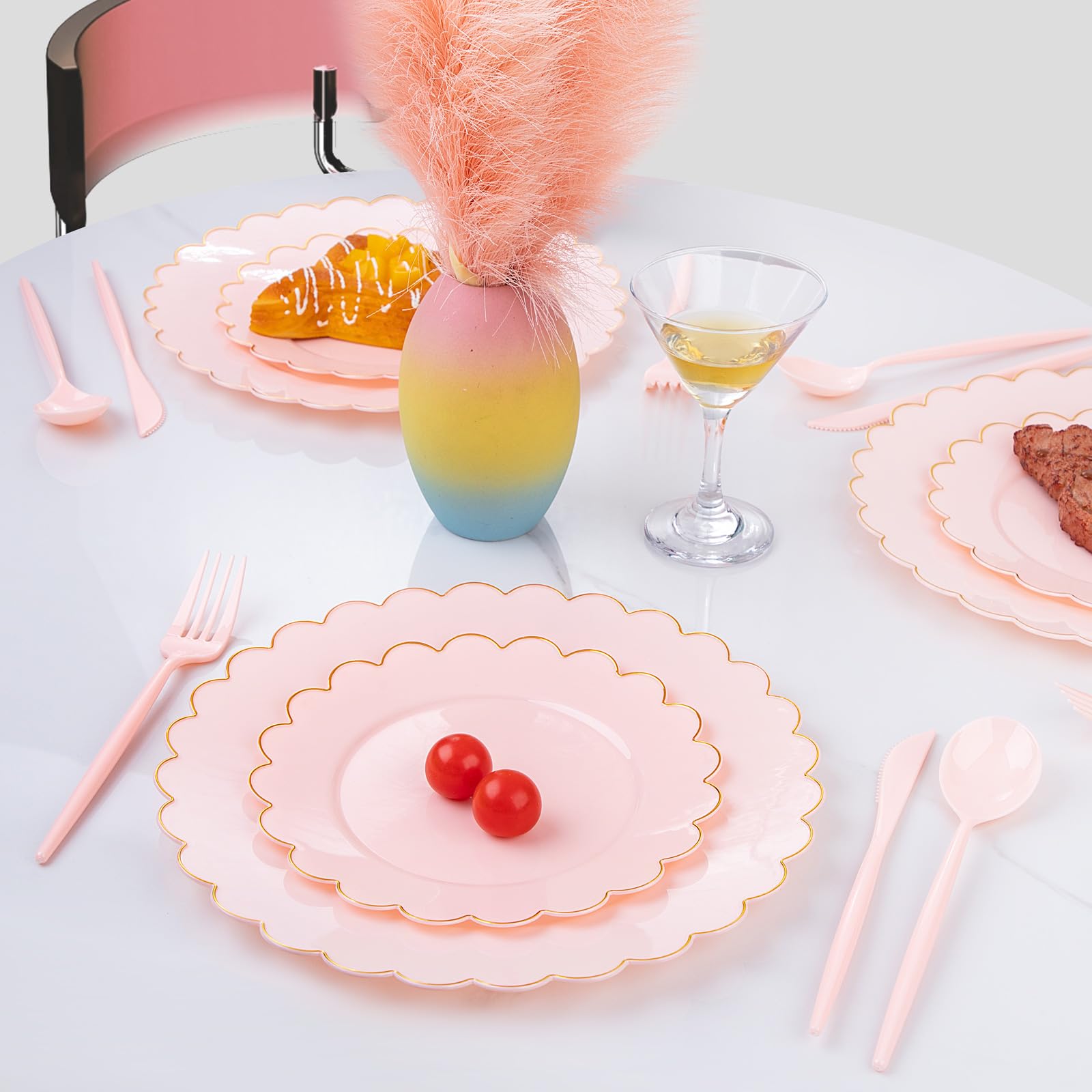 Supernal 180pcs Pink Plastic Silverware Plastic Silverware Heavy Duty Pink Party Plastic Cutlery Pink Plastic Forks Include 60 Pink Forks,60 Pink Knvies,60 Pink Spoons for Wedding,Party or Daily Using