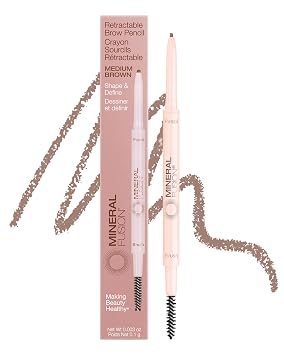 Mineral Fusion Retractable Brow Pencil Medium Brown - TZR 2025 Beauty Heroes Award Winner - Shape & Define Eyebrow with Blending Spoolie Brush - Velvety Smooth, Long-Lasting Color - Vegan Formula