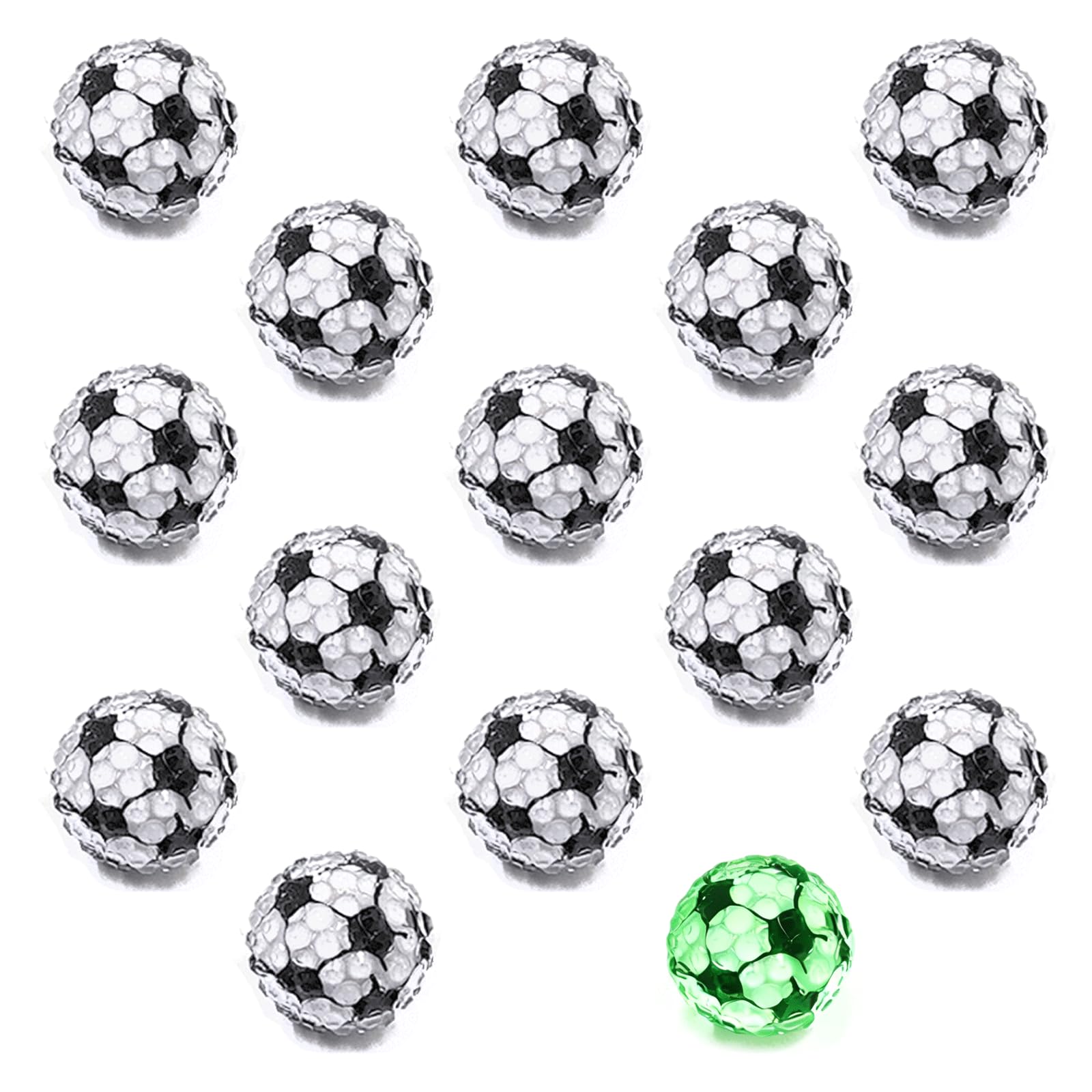 Photo 1 of 15PCS Luminous Football Acrylic Beads, 0.7Inch Sports Theme Rhinestone Bead, Black & White Soccer Loose Spacer Beads Bulk for Jewelry Making Bracelets Necklaces Earrings Pendant & DIY Crafts Supplies