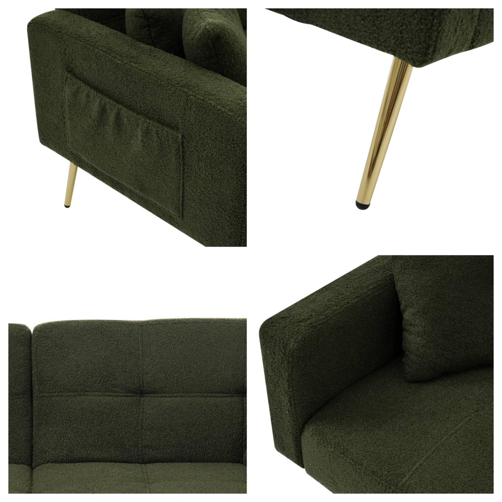 KOMHTOM Canapé Vert foncé Canapé 2 Places avec Coussins et Poches de Rangement latérales, canape lit 2 Places Convertible avec Dossier réglable Petit canapé Moderne (Vert)