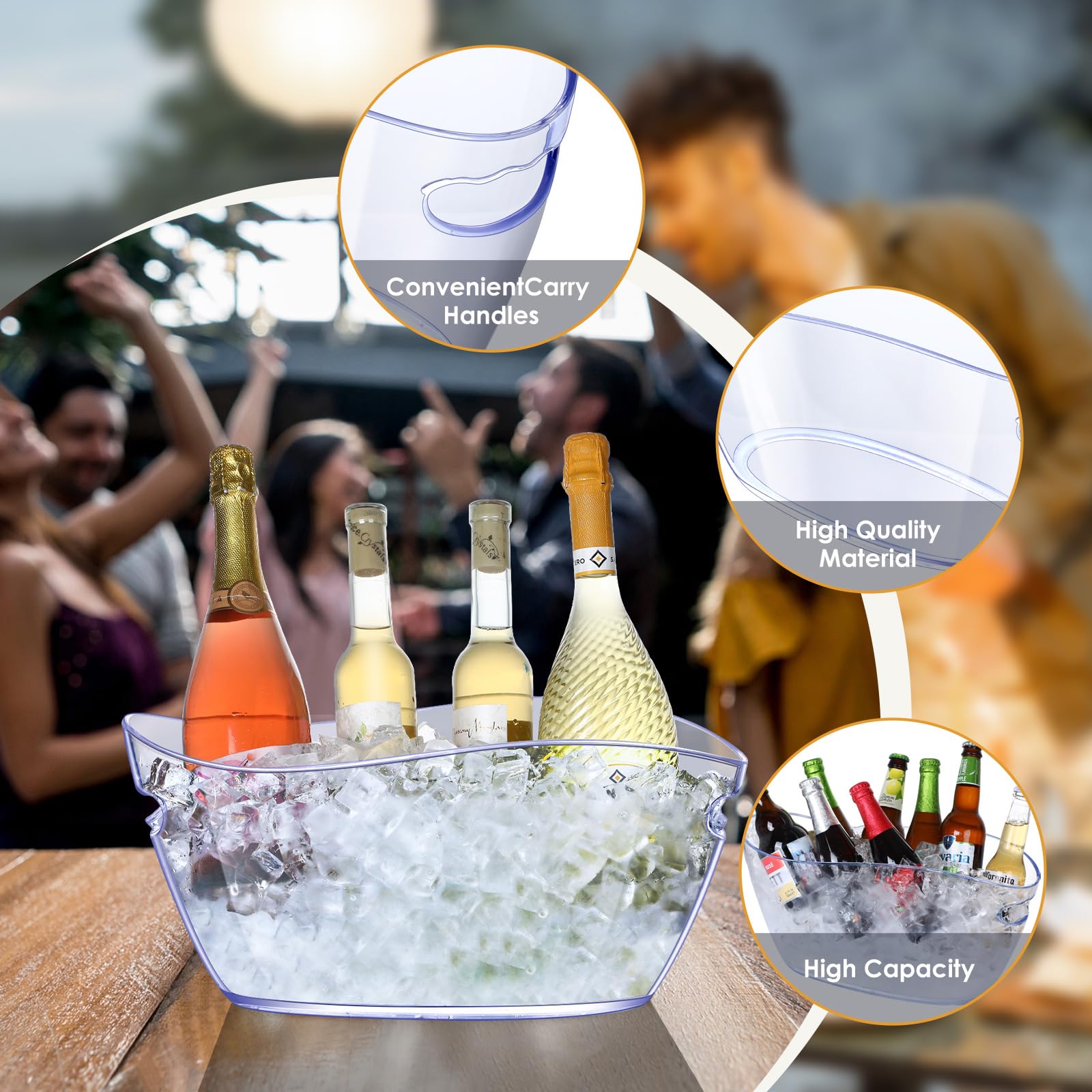 Eiskübel für Getränke, Eiskübel für Partys, transparenter Acryl-Champagnereimer mit Schaufeln, Mimose, Bar, Zubehör, Wellen-Eiskübel für Wein, Cocktail, Bierflasche (6,5 l), 3 Stück
