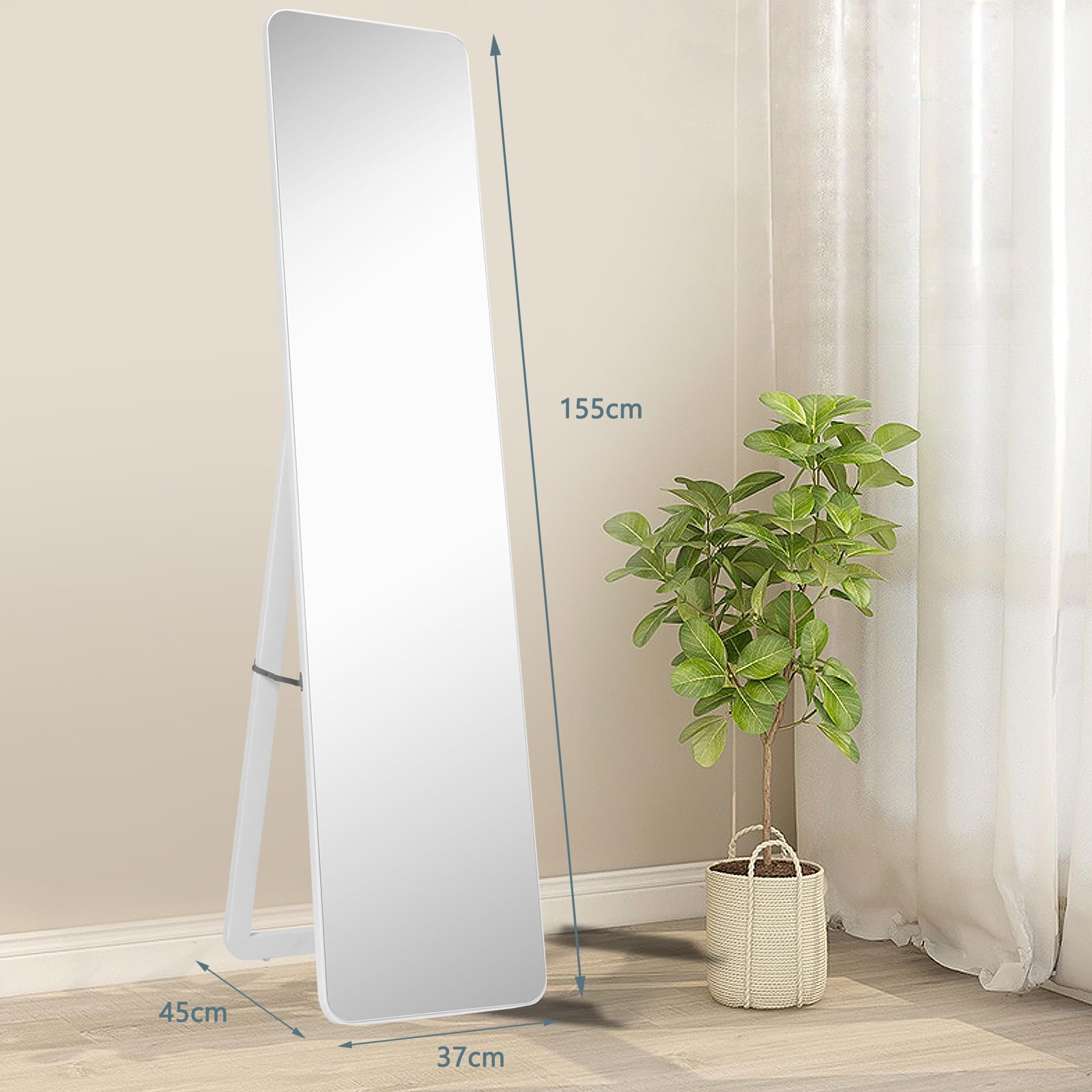 HOMASIS Specchio A Figura Intera 37x155 Cm – 2 In 1: Da Terra E Da Parete – Cornice In Legno 4 Cm – Vetro Antisfondamento – Colore Naturale