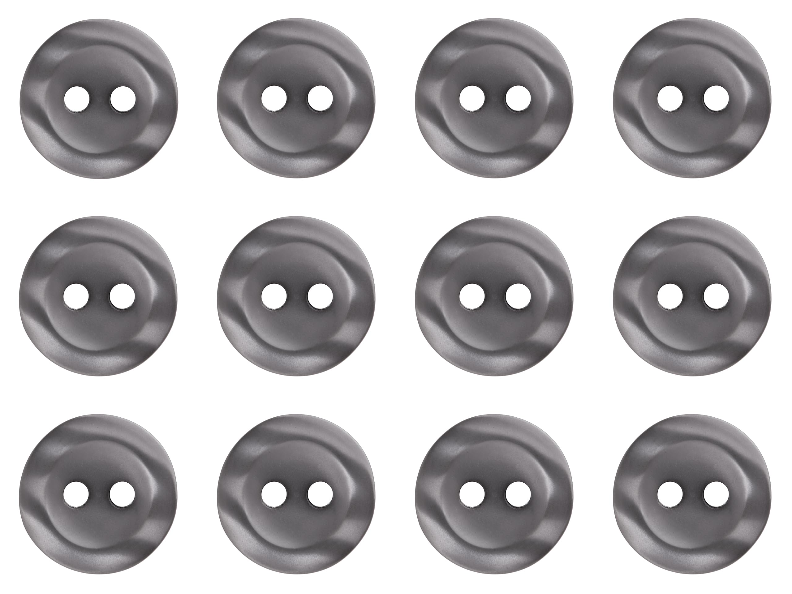 Pack of 12 Grey 11mm Round Sew On Plastic Buttons for Shirts Blouses Pearlescent Flat 2 Holes 18L, Pack of 12 Buttons