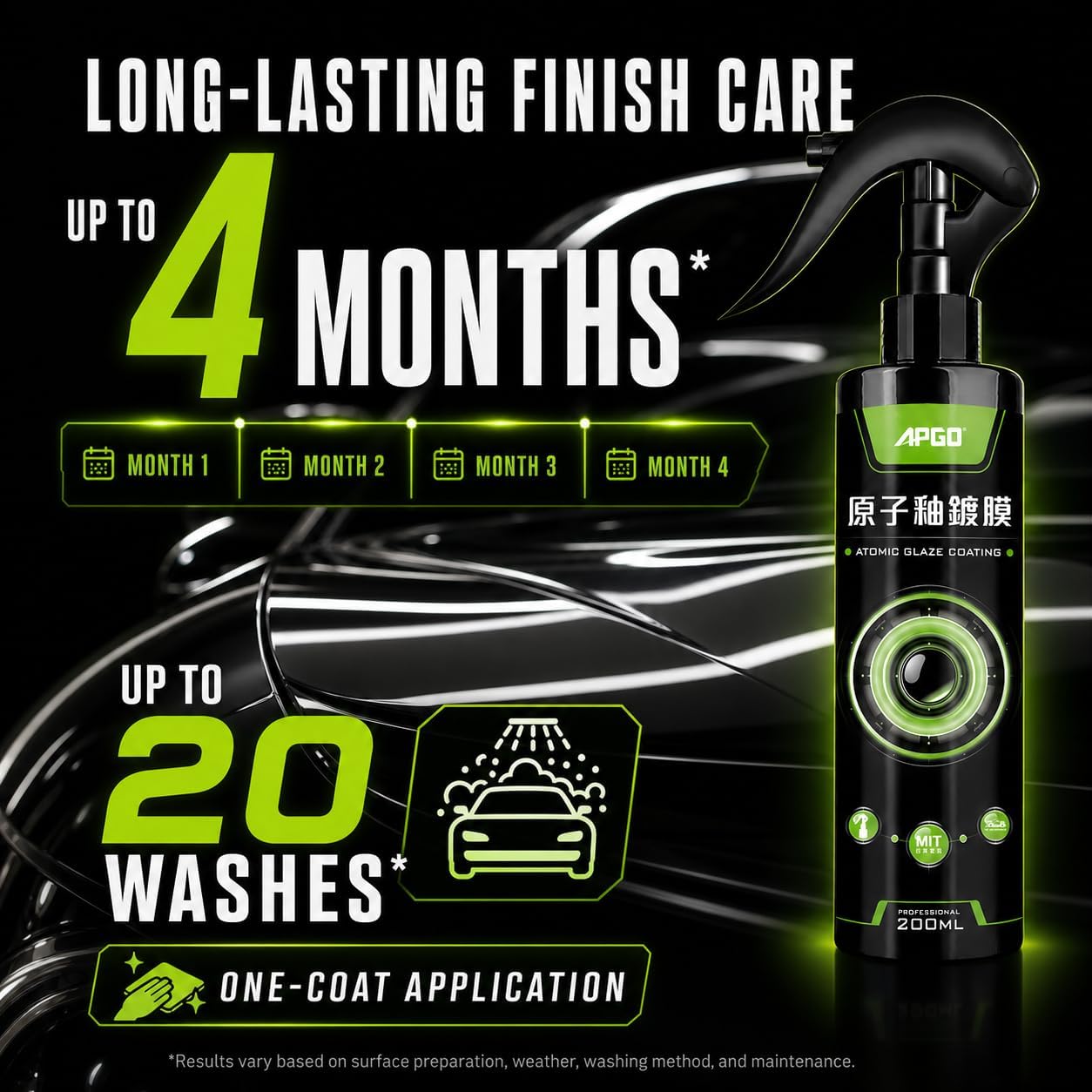 APGO Atomic Glaze Car Nano Coating Spray, Gloss and Hydrophobic, 4 Months