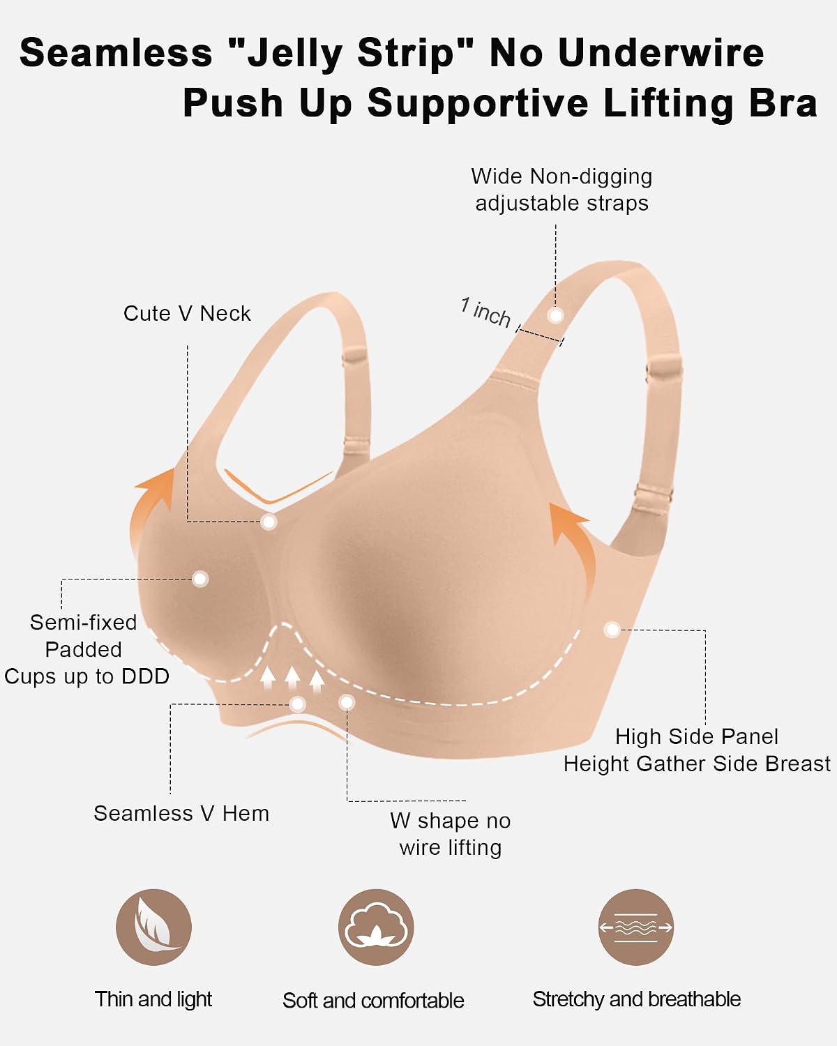 HORISUN Womens Jelly Bra Wireless Push Up Full Coverage Seamless Bras image 4
