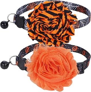 2 Pack cat Collar Halloween,Breakaway Small Dog Collars with Bell and Flower Charm
